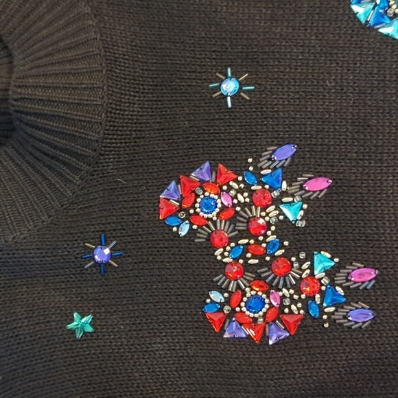 VTG 80s Butterfly Sweater Encrusted Jewels Black Ramie Blend Tunic NWT 3X - Picture 8 of 9